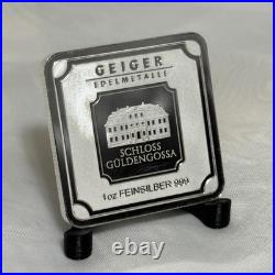 1 oz Geiger Silver Bar. 999 Fine Square Schloss Guldengossa Germany