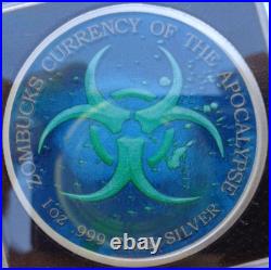 1 oz. MORTUGA #4 Zombucks Colorized World Series round. 999 fine silver