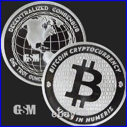 1 oz Solid Silver Bullion Coin Bitcoin Rare