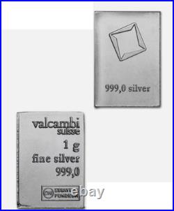 1 x 1 gram Silver Valcambi + 1 /1000th oz Solid Gold Bar 999 Bullion Britannia