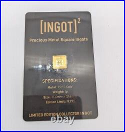 1g 999.9 Gold Proof Ingot. Pure Gold, Square Ingot. New, Unopen