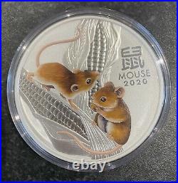 1kg Colour Year Of The Mouse 2020 Solid Silver Lunar Series 3 Coin 1st In Series