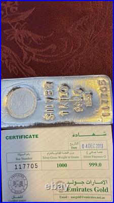1kg Dubai solid silver bar, certificated and very rare