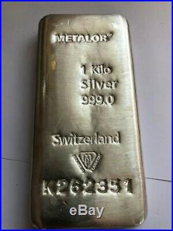 1kg Metalor Solid 999/1000 Silver Bullion Bar