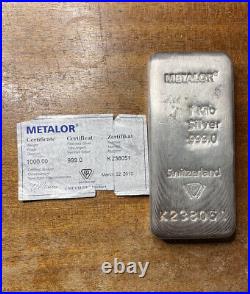 1kg silver bar 999 Pure Silver Solid Silver bullion Metalor bar Switzerland