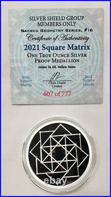 1oz 2021 Silver Shield Proof Square Matrix Round Coin #16 Sacred Geometry