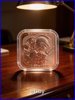 1oz 9999 Fine Silver Royal Mint Britannia And Liberty Square Bar In O. M. P