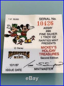 1oz Solid Silver Coin RARE Mickeys Holiday Treasures