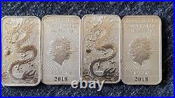 1oz x 4 Coins Solid Silver Chinese Dragon, Queen Elizabeth Australian 2018 999Ag