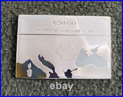 1st Ed.'74-'76 Franklin Mint Flags of UN Solid St Silver Ingot USSR, UK, RO, Pol