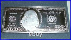 2000 THE AMERICAN HISTORIC SOCIETY ONE HUNDRED DOLLAR BILL SOLID 4 oz. STERLING