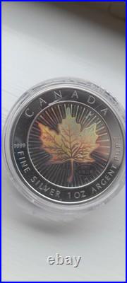 2001 Hologram Solid Silver Maple Leaf Coin By Canadian Mint. Chinese Privy Mark