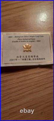 2001 Hologram Solid Silver Maple Leaf Coin By Canadian Mint. Chinese Privy Mark
