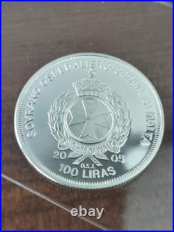 2005 Knights Of Malta, 1oz Solid Silver, Proof Coin, 100 Liras