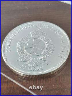 2005 Knights Of Malta, 1oz Solid Silver, Proof Coin, 100 Liras