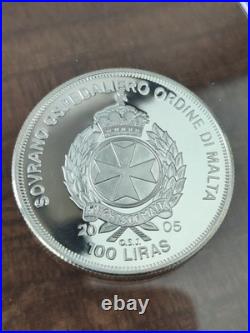 2005 Knights Of Malta, Solid Silver, 1 oz Coin, 100 Liras
