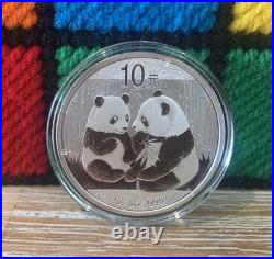 2009 China Panda 10 Yuan 1oz. 999 Solid Silver Coin In Protective Capsule