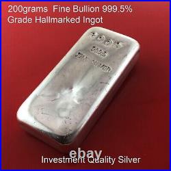 200 Grams Fine Grade 999.5 Solid Silver Bullion Hallmarked Ingot Investment Bar