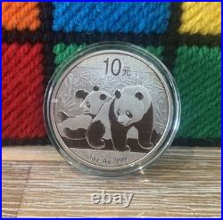 2010 China Panda 10 Yuan 1oz. 999 Solid Silver Coin In Protective Capsule