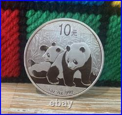 2010 China Panda 10 Yuan 1oz. 999 Solid Silver Coin In Protective Capsule