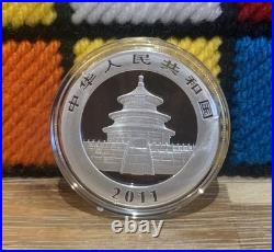 2011 China Panda 10 Yuan 1oz. 999 Solid Silver Coin In Protective Capsule