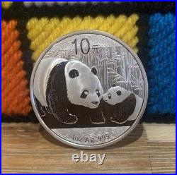 2011 China Panda 10 Yuan 1oz. 999 Solid Silver Coin In Protective Capsule