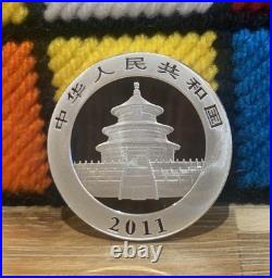 2011 China Panda 10 Yuan 1oz. 999 Solid Silver Coin In Protective Capsule