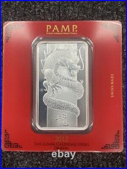 2012 Pamp Lunar Series Dragon 100 Grams. 999 Solid Silver Bar Rare