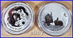 2012 Year Of The Dragon / 2011 Rabbit 2oz Solid Silver 999 Bullion Coins (4oz)