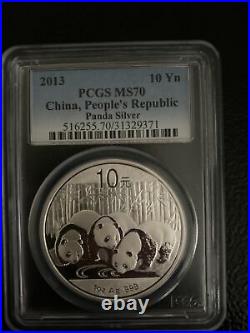 2013 China Panda 10 Ten Yuan Solid. 999 Silver 1oz Coin PCGS MS70