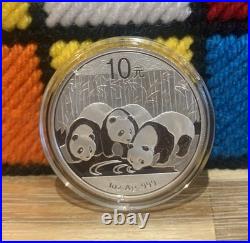 2013 China Panda 10 Yuan 1oz. 999 Solid Silver Coin In Protective Capsule