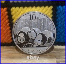2013 China Panda 10 Yuan 1oz. 999 Solid Silver Coin In Protective Capsule