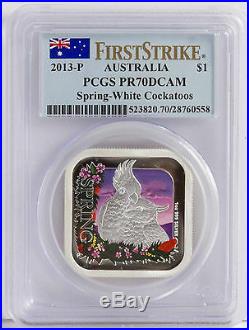 2013 PCGS PF70 1oz Australian Proof Silver Spring Square Coin- First Strike