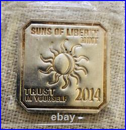 2014 1oz. 999 Fine Silver Suns of Liberty Mint Square Ingot / Bar