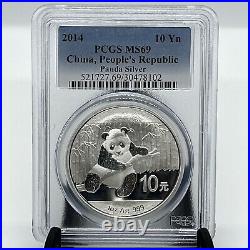 2014 China Panda 10 Ten Yuan Solid. 999 Silver Bullion 1oz Coin PCGS MS69 F&F