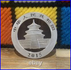 2015 China Panda 10 Yuan 1oz. 999 Solid Silver Coin In Protective Capsule