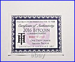2016 BITCOIN PROOF 1 OZ. 999 FINE SOLID SILVER COMMEMORATIVE AOCS LIMITED with COA