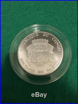 2016 Congo African Lion 5oz Solid Silver Coin 25000 Francs 5 Ounce