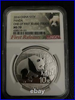 2016 MS70 First Releases China Panda 10 Ten Yuan Solid. 999 Silver 1oz Coin