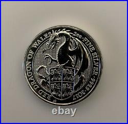 2017 Queens Beasts Red Dragon of Wales 2oz Solid Silver. 999 Coin