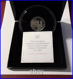 2017 TDC £5 SOLID SILVER PROOF TRIPLE THICKNESS 75g PLATINUM WEDDING ANNI + COA