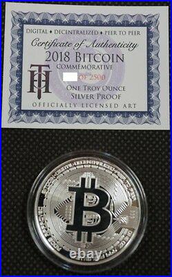 2018 BITCOIN PROOF 1 OZ. 999 FINE SOLID SILVER COMMEMORATIVE AOCS LIMITED with COA