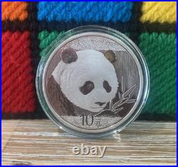 2018 China Panda 10 Yuan 30g 1oz. 999 Solid Silver Coin In Protective Capsule