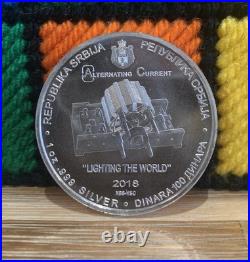2018 Nikola Tesla Alternating Current 1oz. 999 Solid Silver Coin In Capsule