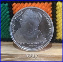 2018 Nikola Tesla Alternating Current 1oz. 999 Solid Silver Coin In Capsule