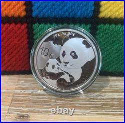 2019 China Panda 10 Yuan 30g 1oz. 999 Solid Silver Coin In Protective Capsule