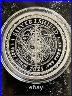 2021 1 oz Silver Shield Square Matrix Proof. 999 Silver Round (COA 632/777)