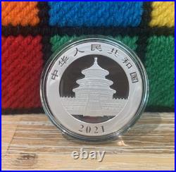 2021 China Panda 10 Yuan 30g 1oz. 999 Solid Silver Coin In Protective Capsule