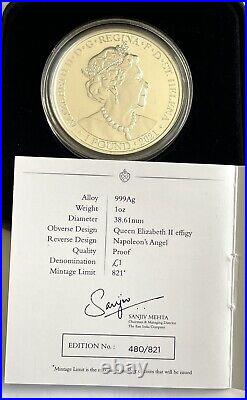 2021 Napoleon's Angel 1oz Solid. 999 PROOF Silver & Gold Plate Coin Boxed & COA