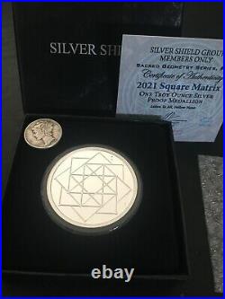 2021 Silver Shield SQUARE MATRIX 1 oz PROOF with COA & BOX bonus Mercury Dime